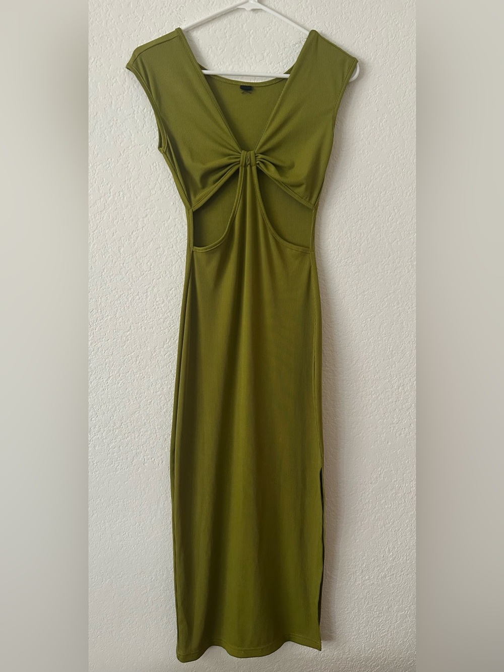 Olive Green Sexy Knot-Front Midi Dress Fitted✨